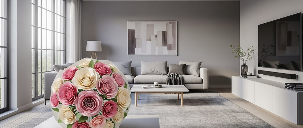 beautiful bouquet of paper roses on display