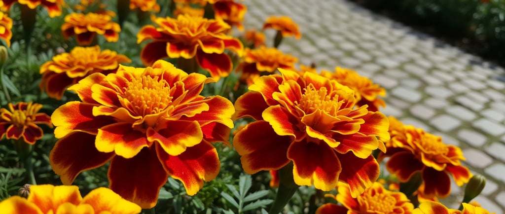 a flower bed of flowers in a garden
