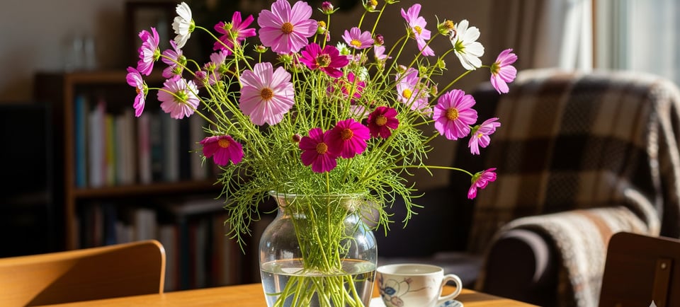 a vase with flowers in a vase on a table