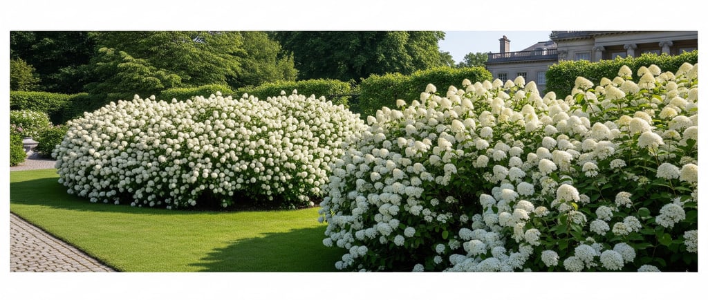 white shrubs in the summer sun in garden
