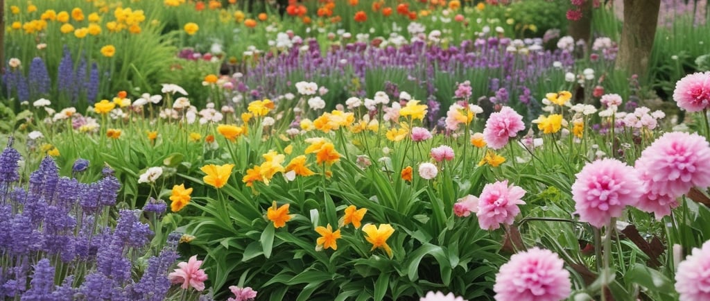 daffodils and elegant tulips in a garden