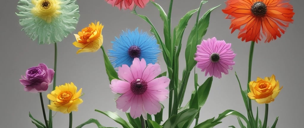 glass flowers on display