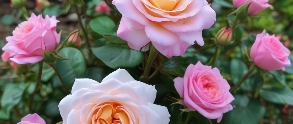 hybrid roses growing in garden