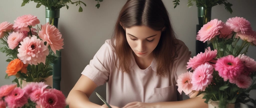 woman sat at desk writing