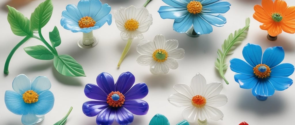 small sets of colored glass flowers