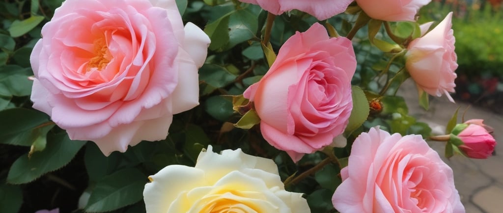 pink and yellow roses 