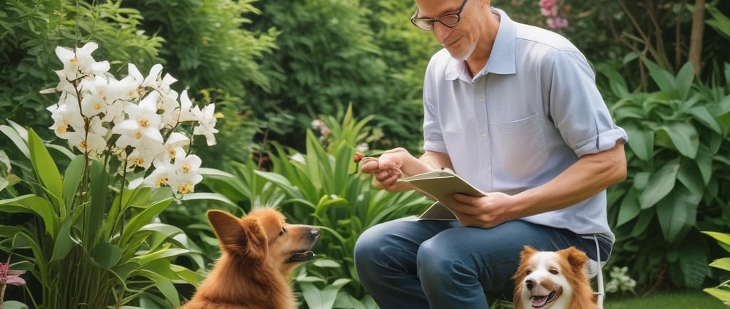 man taking notes about orchid flower spike