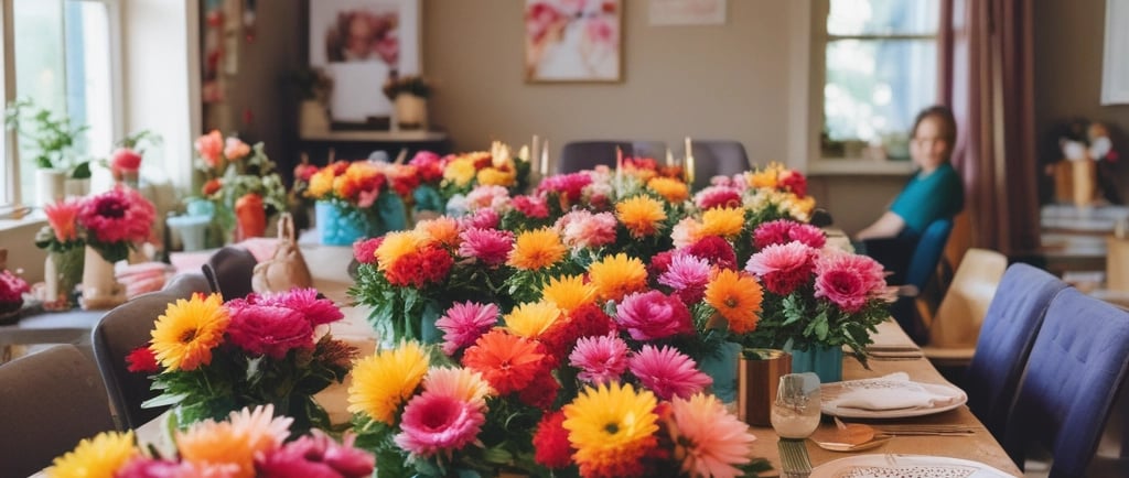 birthday flowers on dining room table