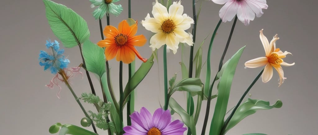 glass flowers of many colors