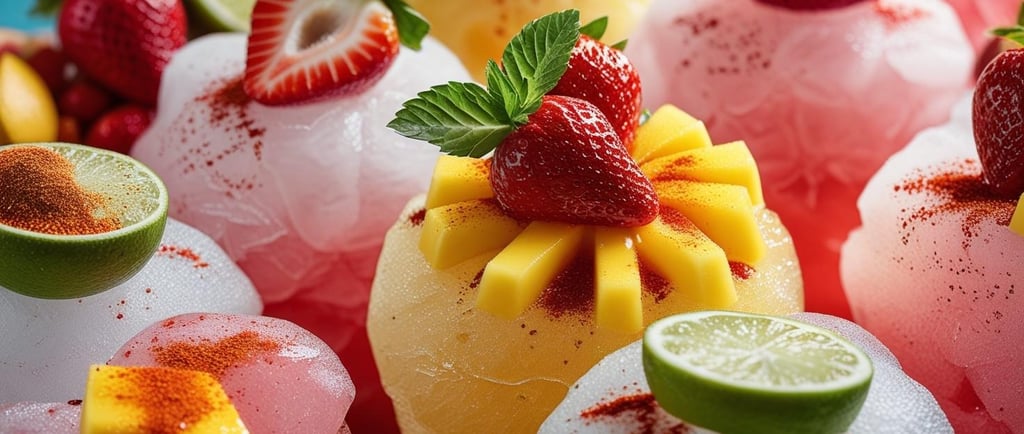 Traditional Mexican American Raspas with Syrups and Fresh Fruit
