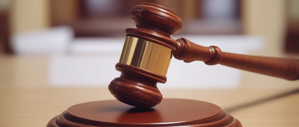 A person dressed in bright orange robes sits cross-legged in meditation on a stone bench against a large rock wall. The scene is set outdoors, beneath an arch formed by a massive boulder, with greenery visible in the background. There are some signs nearby on the ground.