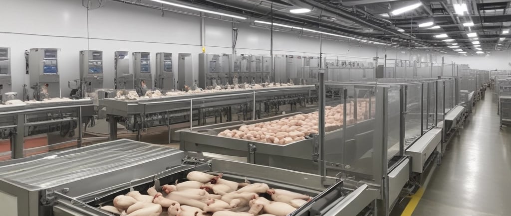 chicken cold room integrated with chicken processing and blast freezer line