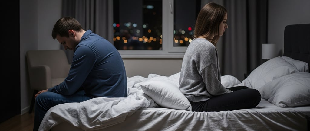 Casal distante após traição, simbolizando as consequências emocionais da infidelidade.