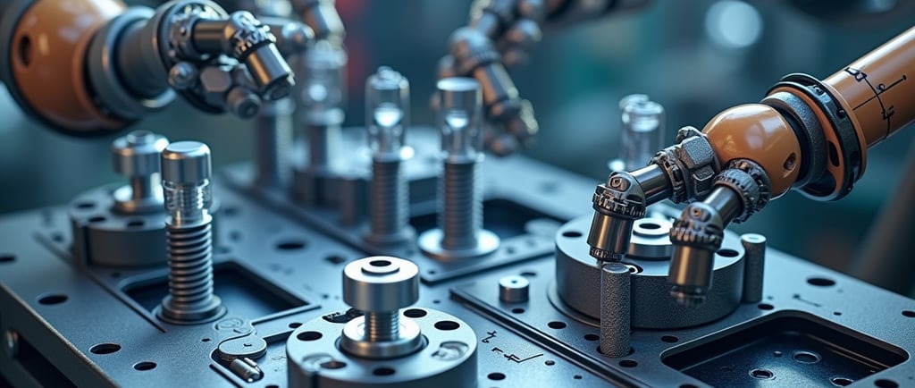 Vibration-resistant fasteners for robotics applications, including self-locking nuts, washers, Bolt