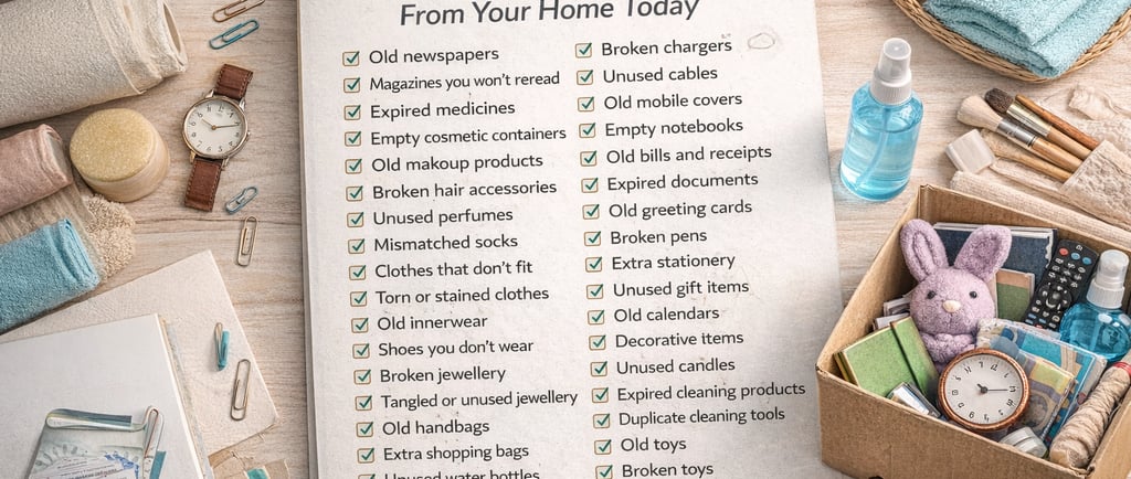 Looking to declutter your home? Here’s a simple list of 50 things to declutter today to create a cle