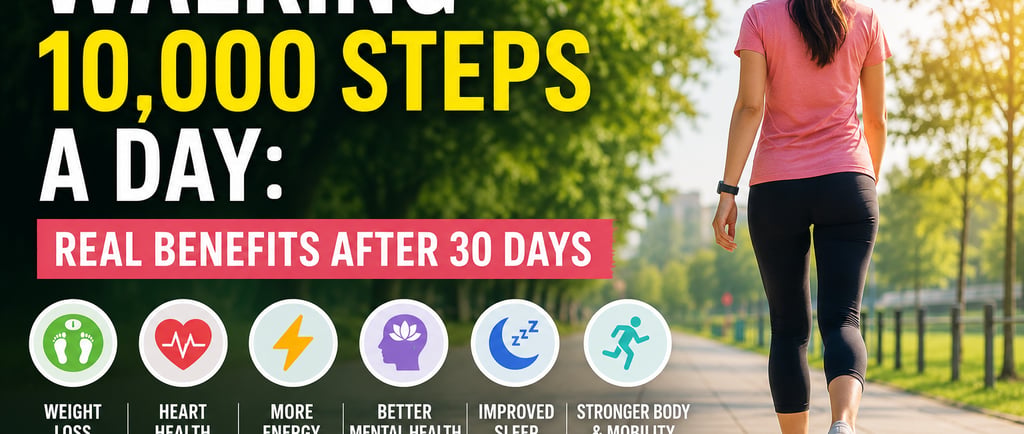 Walking  10,000 steps a day benefits after 30 days.