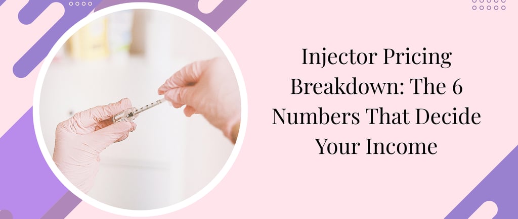 Medical injector pricing breakdown guide featuring gloved hands preparing a syringe for aesthetic treatments.