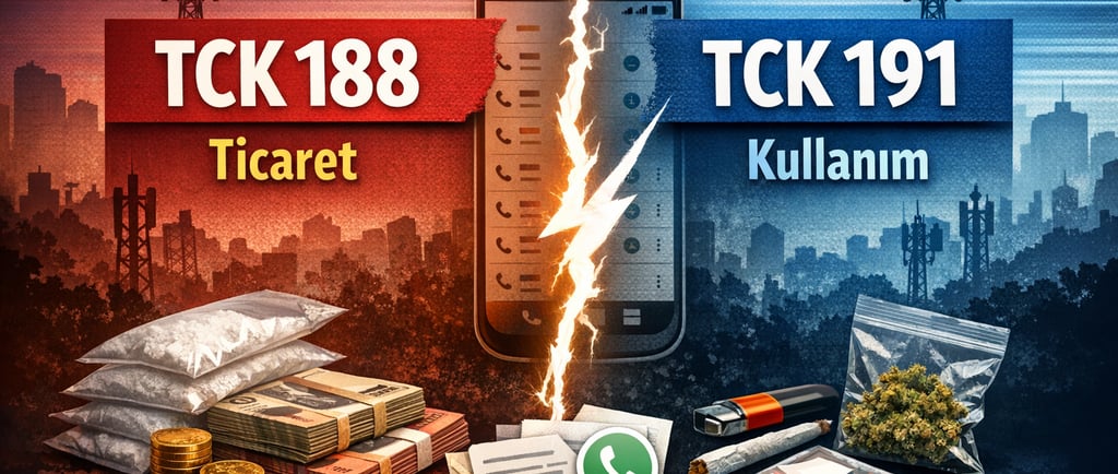 Uyuşturucu dosyalarında HTS kayıtlarının TCK 191 ile TCK 188 ayrımındaki rolünü gösteren görsel  Av 