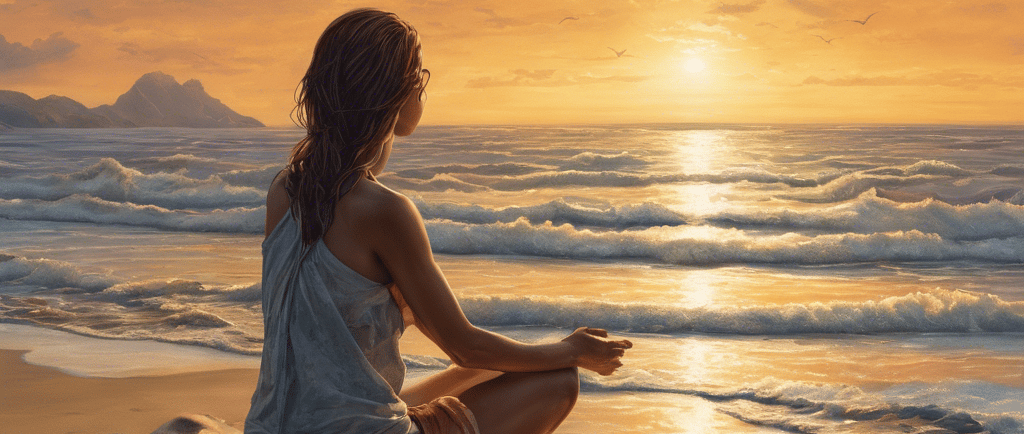 woman harnessing the power of sunlight and breathwork in the morning by the sunrise.