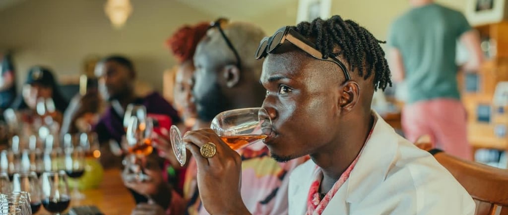 Kofi Dotse at a wine tasting experience on South Africa