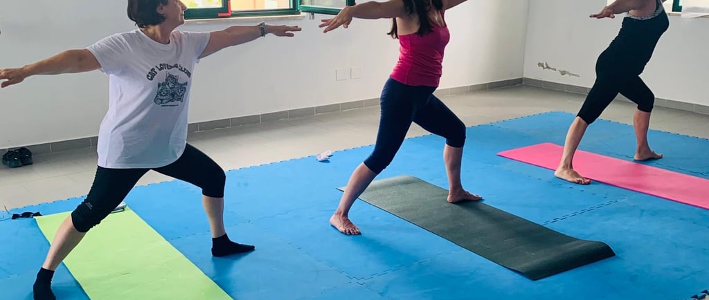 a woman is doing yoga exercises on a mat