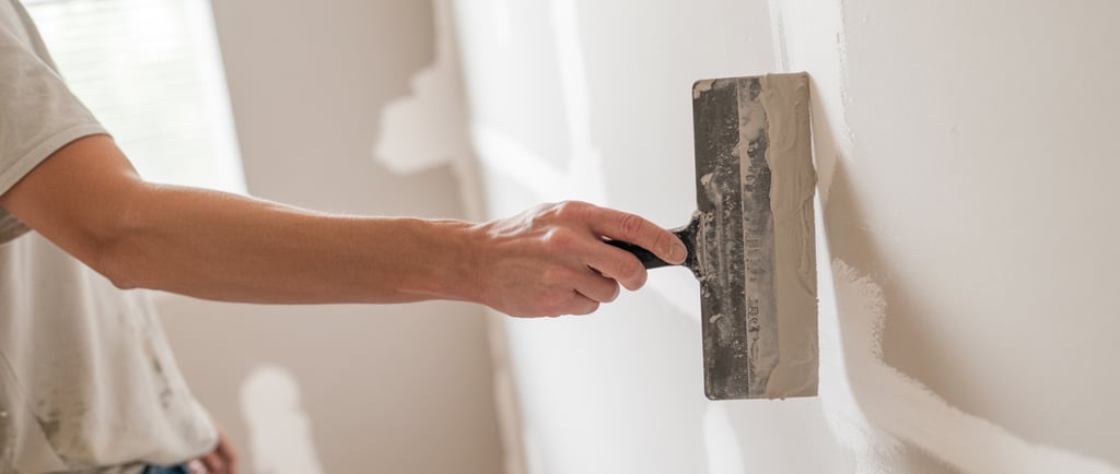 man applying drywall mud to a wall with a mud knife