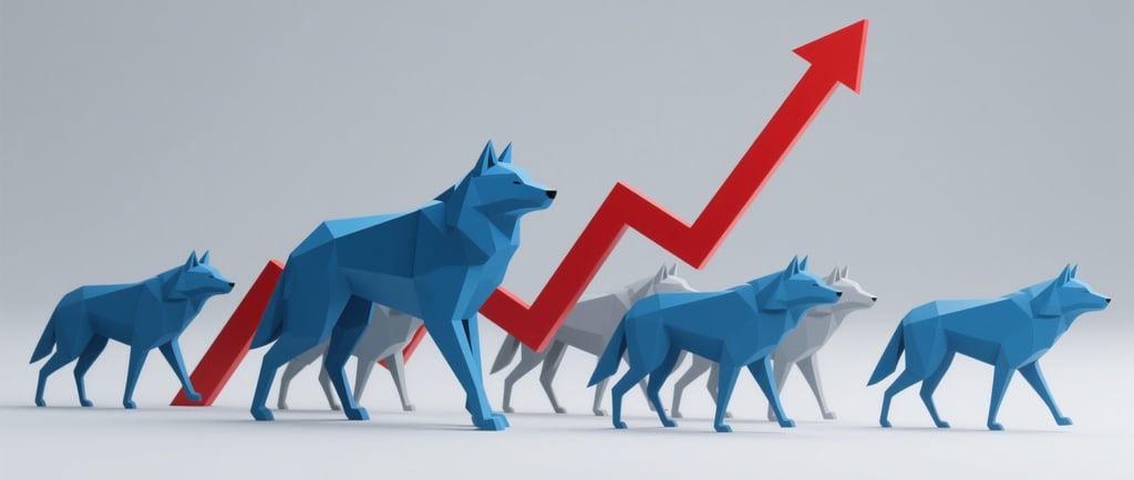 a group of blue origamile paper cutout of a wolf
