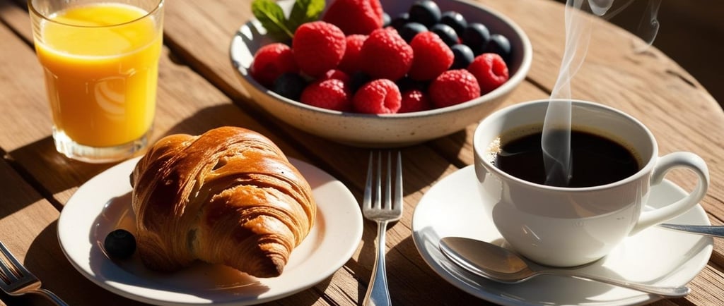a cup of coffee and a bowl of fruit