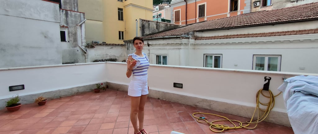 Giusy on the terrace of the house in Amalfi