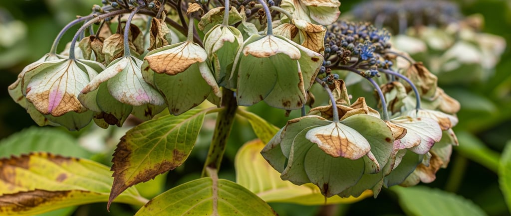 close up of wilted hydrangea