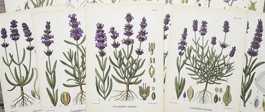 vintage botanical lavendar drawings