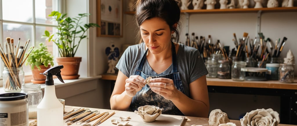 woman making sculptured flower art
