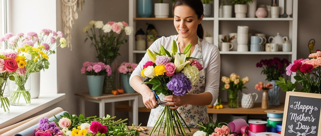 florist preparing mothers day flowers
