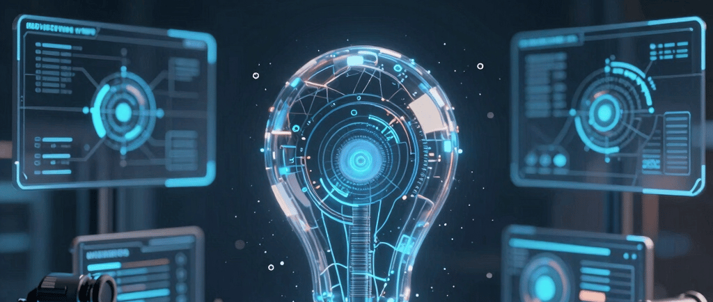 A vibrant blue and orange abstract design representing innovation in business.