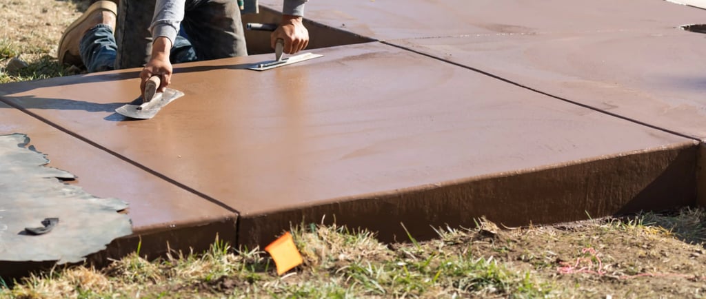 a man is using a knife to cut a concrete slab