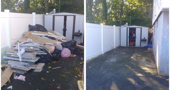 a fenced in fenced in area with trash bags and trash bags