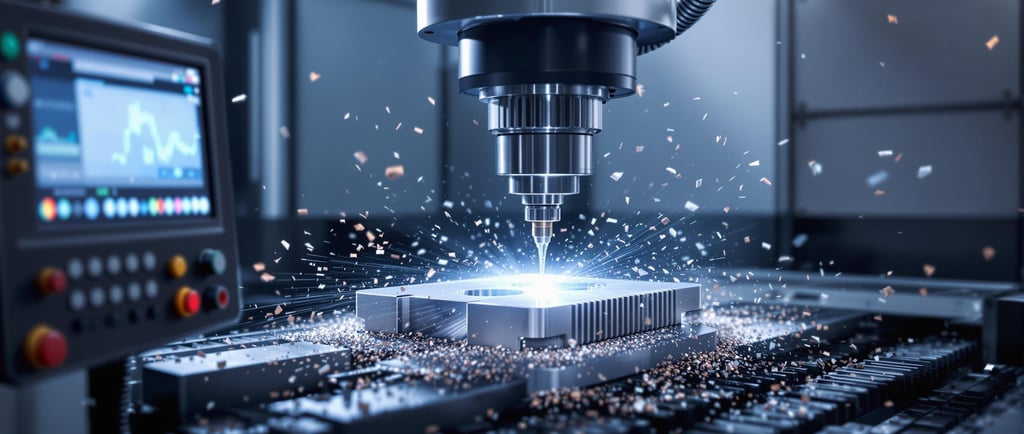 High-precision CNC milling machine cutting aluminum component