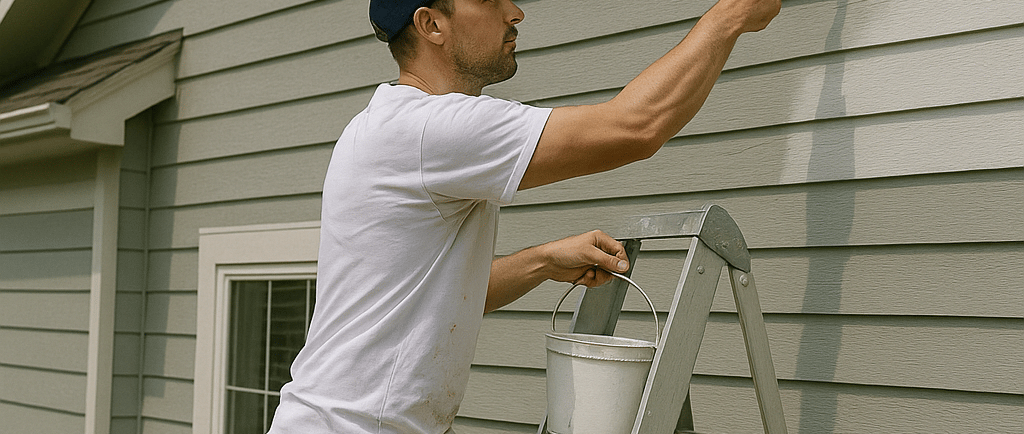 HVAC technician in hard hat working on an outdoor unit with toolbox, representing trade professional