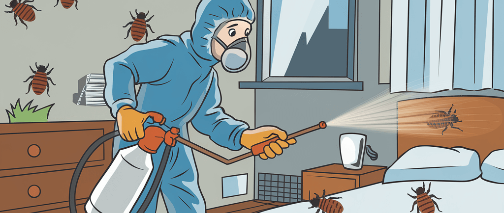 man spraying Ortho home defense bug spray to kill bed bugs