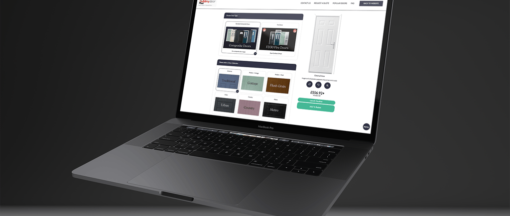 the buildmydoor door designer on a laptop showing how to design a new front door