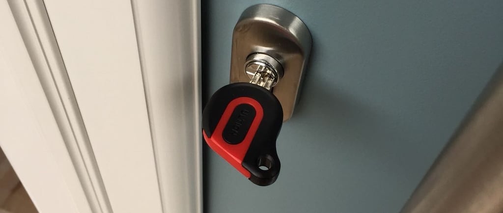 an ultion key on a new duck egg blue composite door
