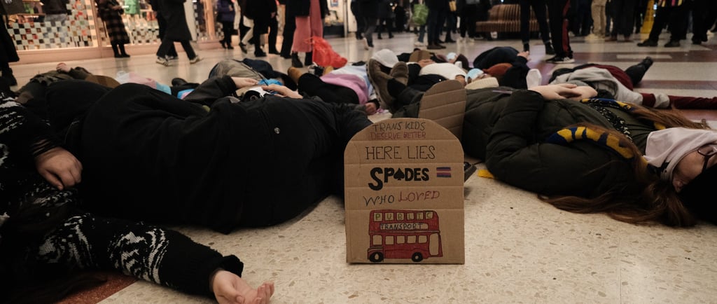 Trans activists lying down during a die-in