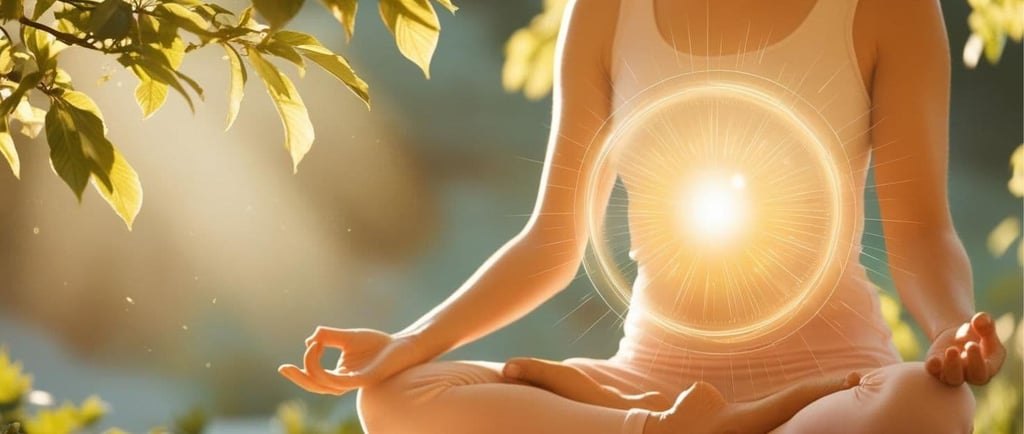 una mujer en estado meditativo está practicando reconexión cuántica bajo la guía de Svitlana Bytka