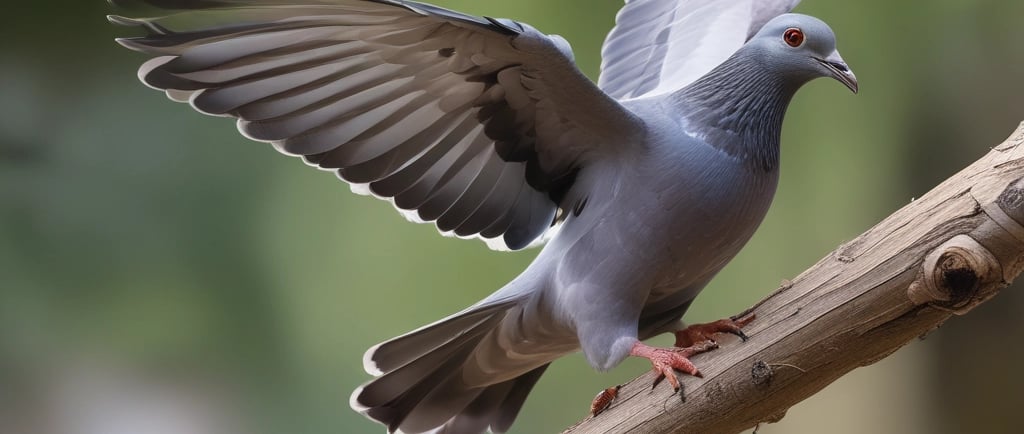 Pigeon flying in and landing on a branch