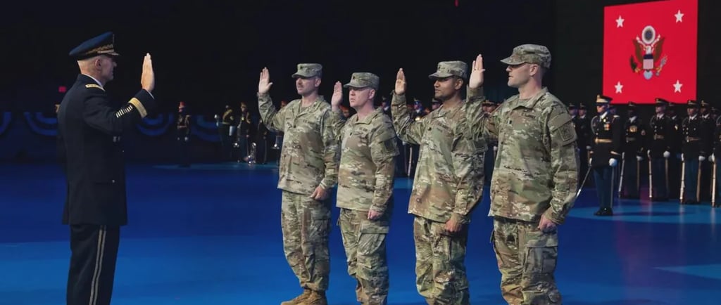 Army Chief of Staff Gen. Randy A. George administers the Oath of Office to four new U.S. Army Lt. Co