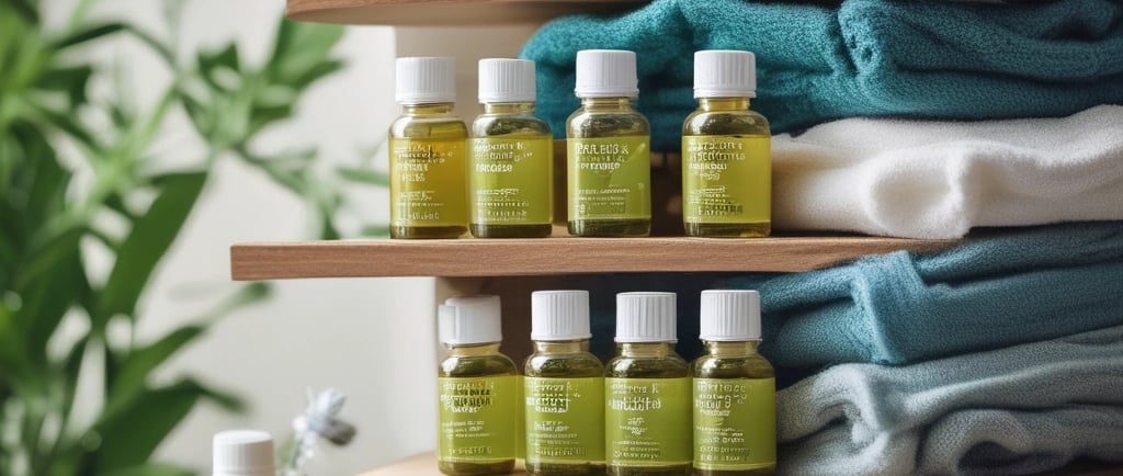 A store shelf filled with various health and wellness products, including lotions, creams, and lip balms. The shelf features brands like Charlotte's Web, Social, Joy, and Green Roads. Products are labeled with prices and organized neatly by brand. The shelf is painted in a light green color, complementing the packaging design of many products.