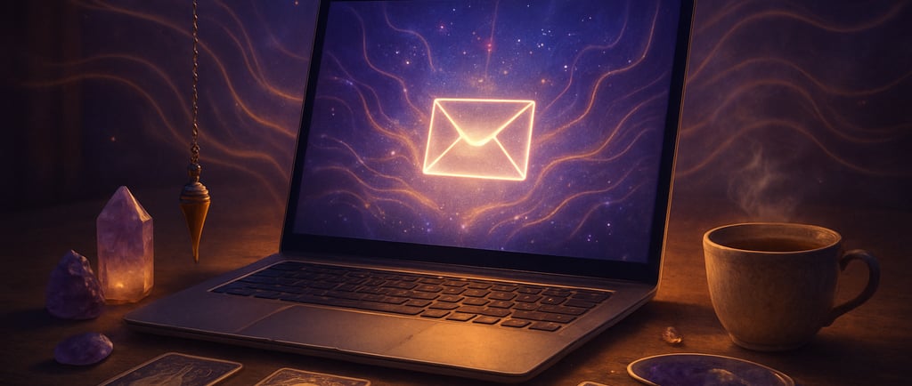 Photo réaliste d’un bureau à la lumière tamisée, avec un ordinateur portable diffusant une lueur mys