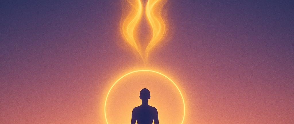 Deux âmes reliées par une lumière dorée, symbole de la réunion des flammes jumelles.