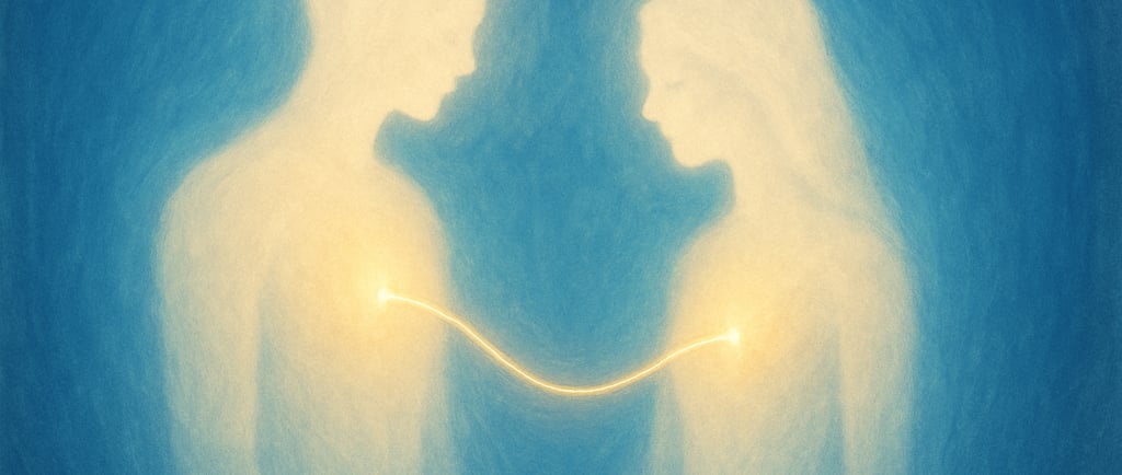 Consultation flamme jumelle : deux âmes reliées par un fil de lumière, symbole de guidance