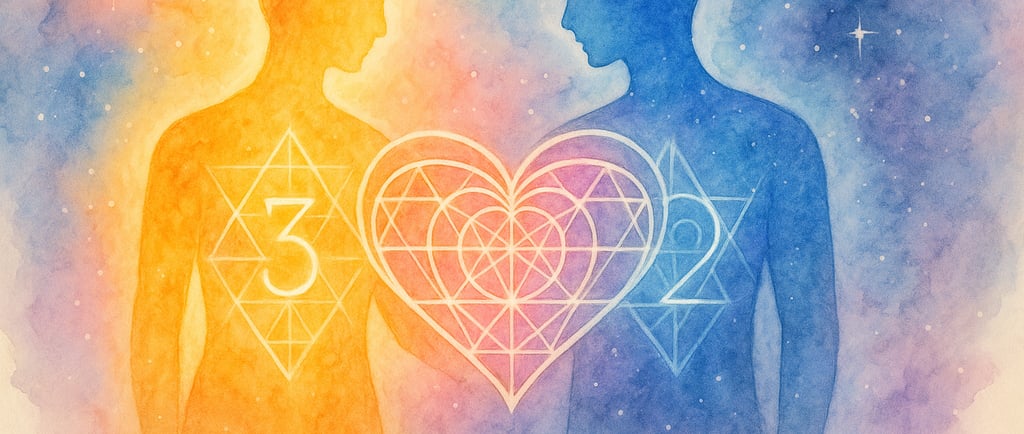 Compatibilité amoureuse chemin de vie 3 - Deux personnes connectées par l'amour et l'énergie